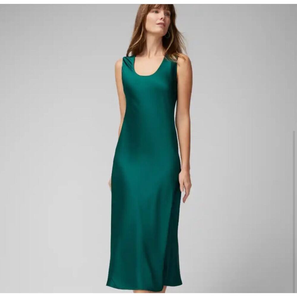 White House Black Market Satin Slip Dress Formal Sleeveless Green Size 14 - Picture 1 of 11